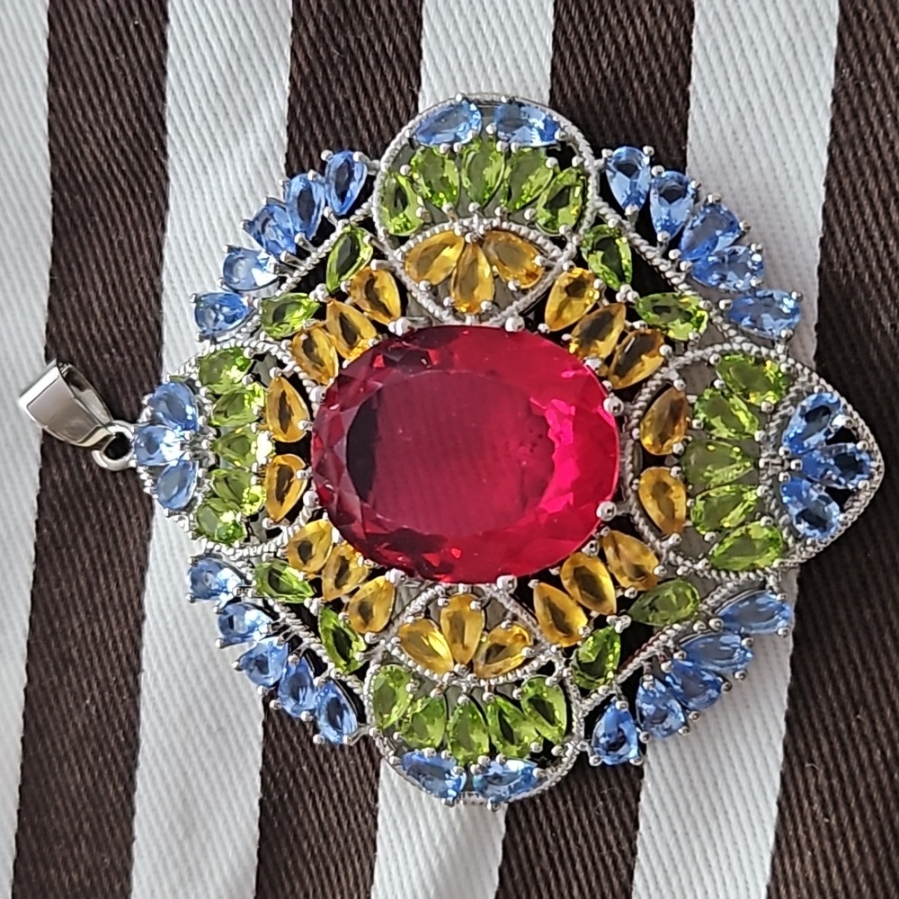 Jumbo Sterling Silver Multi-Coloured Gem Pendant